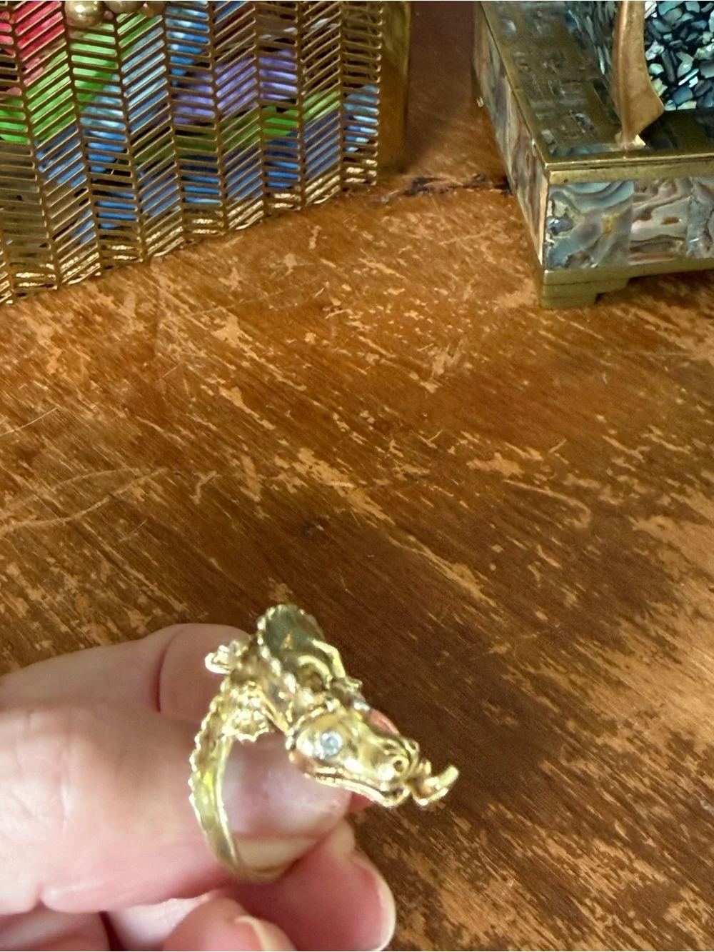Vintage 14K Gold Dragon Wrap Ring with Diamond Eyes